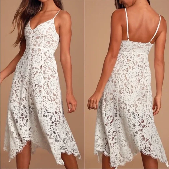 Lulus | Dresses | Nwt Lulus One Wish White Lace Midi Dress Sz Xs | Poshmark